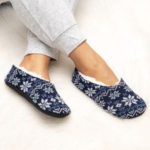 𝅺BLUE Snowflake Print Insulated Thermal Sherpa Lined Slippers Socks